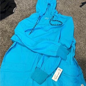 Butter-soft Vibrant Blue Hooded Scrub Top